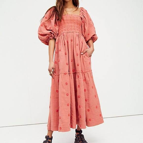 NWT FREE PEOPLE DAHLIA EMB MAXI DRESS Sz XS Z200-11 - Picture 2 of 4